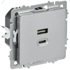BRITE Розетка USB A+C 45Вт высокоскоростная зарядка РЮ11-2-БрА алюминий IEK