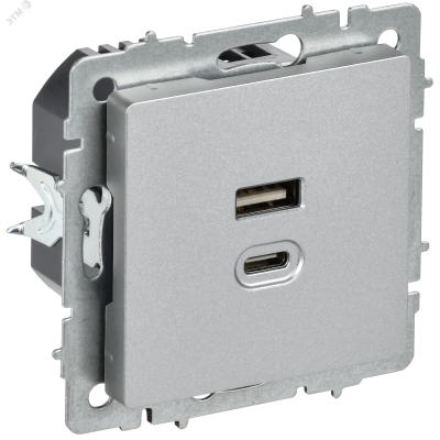 BRITE Розетка USB A+C 45Вт высокоскоростная зарядка РЮ11-2-БрА алюминий IEK