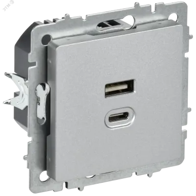 BRITE Розетка USB A+C 45Вт высокоскоростная зарядка РЮ11-2-БрА алюминий IEK