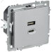 BRITE Розетка USB A+C 45Вт высокоскоростная зарядка РЮ11-2-БрА алюминий IEK BRITE Розетка USB A+C 45Вт высокоскоростная зарядка РЮ11-2-БрА алюминий IEK