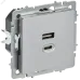 BRITE Розетка USB A+C 45Вт высокоскоростная зарядка РЮ11-2-БрА алюминий IEK BRITE Розетка USB A+C 45Вт высокоскоростная зарядка РЮ11-2-БрА алюминий IEK