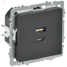 BRITE Розетка USB A+C 45Вт высокоскоростная зарядка РЮ11-2-БрГ графит IEK