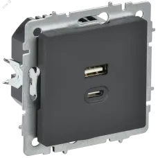 BRITE Розетка USB A+C 45Вт высокоскоростная зарядка РЮ11-2-БрГ графит IEK