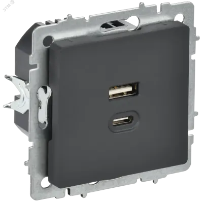 BRITE Розетка USB A+C 45Вт высокоскоростная зарядка РЮ11-2-БрГ графит IEK