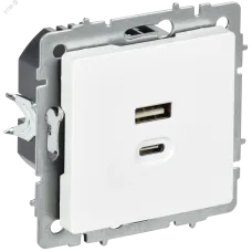 BRITE Розетка USB A+C 45Вт высокоскоростная зарядка РЮ11-2-БрАБ арктический белый IEK