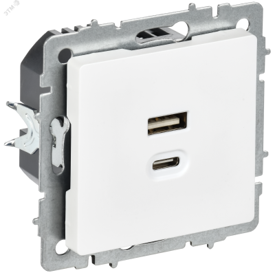 BRITE Розетка USB A+C 45Вт высокоскоростная зарядка РЮ11-2-БрАБ арктический белый IEK