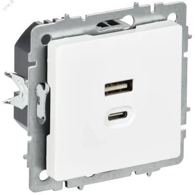 BRITE Розетка USB A+C 45Вт высокоскоростная зарядка РЮ11-2-БрАБ арктический белый IEK
