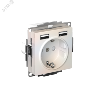 РОЗЕТКА ATLASDESIGN 16А c 2 USB A+A, 5В/2,4А, 2х5В/1,2А, механизм, ЖЕМЧУГ