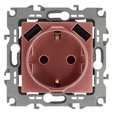12-4109-14 ЭРА Розетка 2P+E 16A-250В, штор. с 2xUSB 5В-3А, Эра12, медь (10/100/2000)
