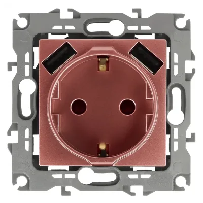 12-4109-14 ЭРА Розетка 2P+E 16A-250В, штор. с 2xUSB 5В-3А, Эра12, медь (10/100/2000)