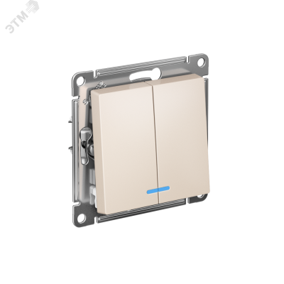 ATLASDESIGN 2-клавишный ВЫКЛЮЧАТЕЛЬ с подсветкой, сх.5а, 10АХ,мех., быстрозажимные клеммы, БЕЖЕВЫЙ