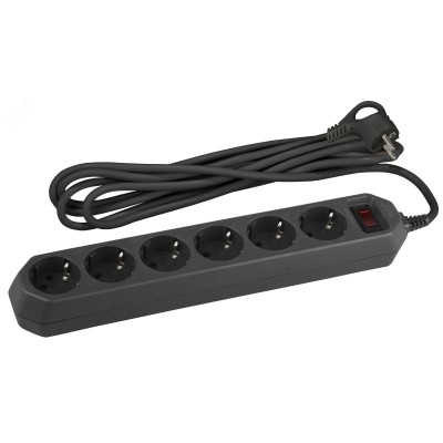 Сетевой фильтр ЭРА  USF-6es-5m-B с базовой защитой с заземлением с выключателем 6 розеток 5м 10А черный