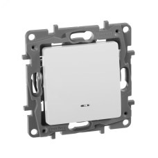 Выключатель 1-клавишный проходной с подсветкой/индикацией 10А безвинтовое крепление белый ETIKA