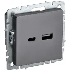 BRITE Розетка USB A+C 18Вт РЮ11-1-БрС сталь