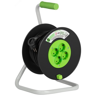 Удлинитель силовой ЭРА GREEN LINE KAT-3x1-30m Greenline на катушке пластик 4 розетки с заземлением 30м ПВС 3x1мм2