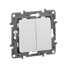 Выключатель 2-клавишный проходной 10А безвинтовое крепление белый ETIKA