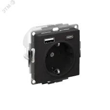 РОЗЕТКА 16А c 2 USB A+С, мех, КАРБОН