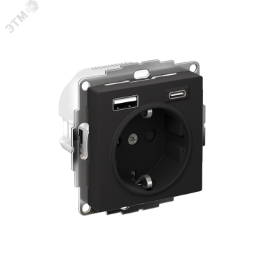 РОЗЕТКА 16А c 2 USB A+С, мех, КАРБОН