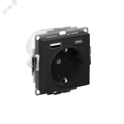 РОЗЕТКА 16А c 2 USB A+С, мех, КАРБОН
