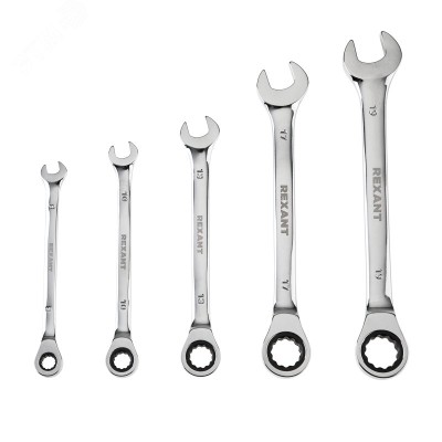 Набор ключей комбинированных трещоточных (8, 10, 13, 17, 19 мм), CrV