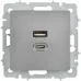 BRITE Розетка USB A+C 45Вт высокоскоростная зарядка РЮ11-2-БрС сталь IEK