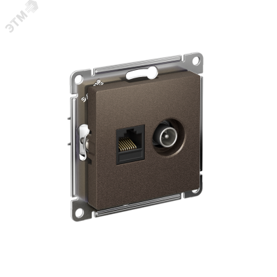 Розетка ATLASDESIGN двойная компьютерная+ТВ RJ45+TV категория 5E механизм мокко