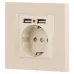 Розетка Intro Accent 6-410-02 , P+E Schuko со шторками, 16А-250В + 2хUSB, IP20, СУ, слоновая кость
