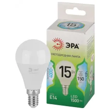 Лампа светодиодная ЭРА GREEN LINE LED P45-15W-840-E14 GL E14 15 Вт шар яркий белый свет