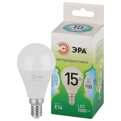 Лампа светодиодная ЭРА GREEN LINE LED P45-15W-840-E14 GL E14 15 Вт шар яркий белый свет