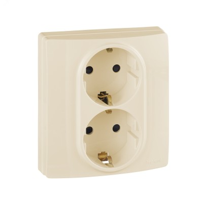 Розетка 2-местная с заземлением с защитными шторками безвинтовое крепление 16А в сборе слоновая кость ETIKA