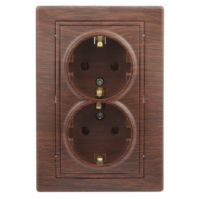 Розетка Intro Plano 1-205-10 с заземлением двойная 2X2P+E Schuko, 16А-250В, IP20, СУ, венге