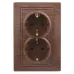 Розетка Intro Plano 1-205-10 с заземлением двойная 2X2P+E Schuko, 16А-250В, IP20, СУ, венге