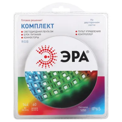 ЭРА Комплект светодиодной ленты 5050kit-14,4-60-12-IP65-RGB-5m (50/600)