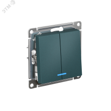 Выключатель двухклавишный ATLASDESIGN с подсветкой схема 5а 10АХ механизм изумруд