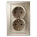 Розетка Intro Plano 1-205-04 с заземлением двойная 2X2P+E Schuko, 16А-250В, IP20, СУ, шампань