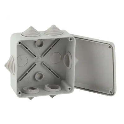 Распаячная коробка ЭРА KORv-100-100-50-6g открытой установки серая 100х100х50мм на винтах 6 гермовводов IP55