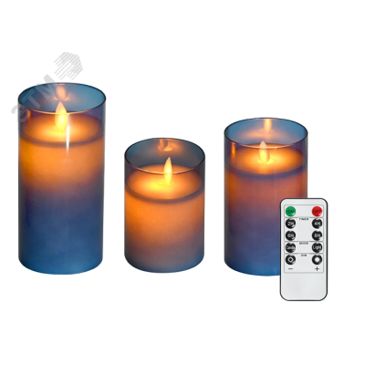Светодиодный светильник Свечи (3 свечи, пульт ДУ, синие) CL7-SET3-bu  ФАZА