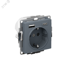 ATLASDESIGN РОЗЕТКА 16А c 2 USB A+C, 5В/2,4А/3,0А, 2х5В/1,5А, механизм, ГРИФЕЛЬ