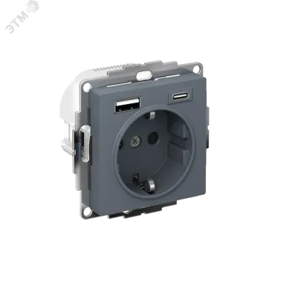 ATLASDESIGN РОЗЕТКА 16А c 2 USB A+C, 5В/2,4А/3,0А, 2х5В/1,5А, механизм, ГРИФЕЛЬ