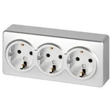 Розетка ЭРА Эксперт 11-2208-03 тройная с заземлением 3х2P+E Schuko IP20 16A-250В ОУ алюминий