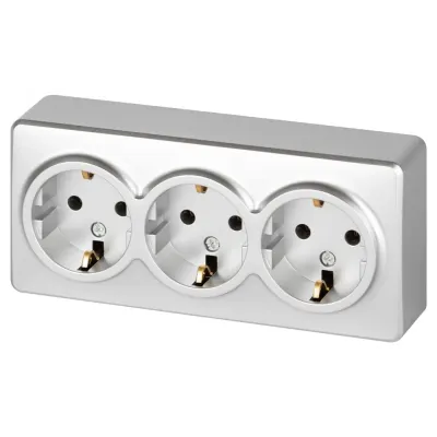 Розетка ЭРА Эксперт 11-2208-03 тройная с заземлением 3х2P+E Schuko IP20 16A-250В ОУ алюминий