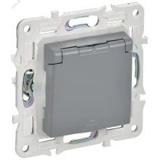 SKANDY Розетка 1-местная с заземлением с защитными шторками и крышкой 16А IP44 SK-R11Gr серый IEK