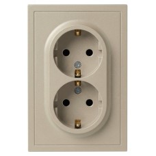 Розетка скрытого монтажа в рамку с заземлением двойная 2X2P+E Schuko 16А-250В IP20 шампань 15-2104-04 Galaxy