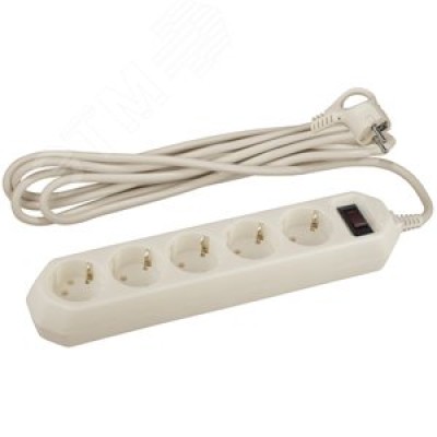 Сетевой фильтр ЭРА  USF-5es-5m-I с базовой защитой с заземлением с выключателем 5 розеток 5м 10А слоновая кость