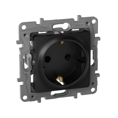 Розетка 1-местная с заземлением с защитными шторками 16А антрацит ETIKA