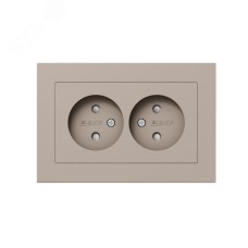 Механизм розетки двойной  16А  без заземления  со шторками  с рамкой  кремовый Эпика EKF