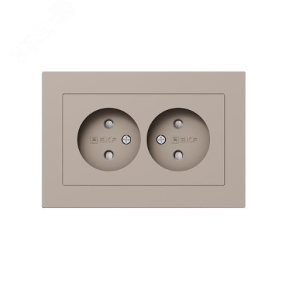 Механизм розетки двойной  16А  без заземления  со шторками  с рамкой  кремовый Эпика EKF