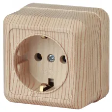 Розетка Intro Quadro 2-202-11 с заземлением 2P+E Schuko, 16А-250В, IP20, ОУ, сосна