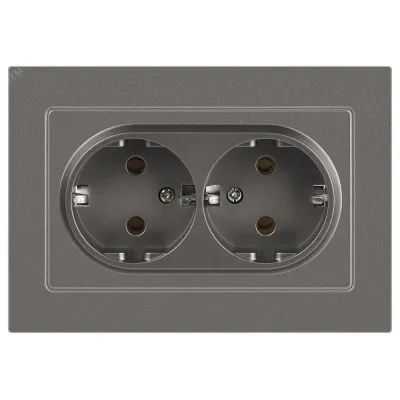 Розетка Intro Accent 6-205-09 двойная 2X2P+E Schuko, 16А-250В, IP20, СУ, AL/CU, титан