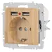 Розетка Intro Accent 6-410-11 , P+E Schuko со шторками, 16А-250В + 2хUSB, IP20, СУ, сосна